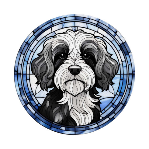 Cavapoo Black & White Glass Suncatcher Worktop Saver